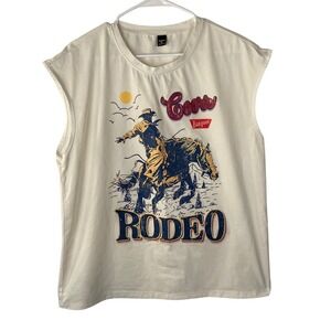 Manfinity Coors Banquet Rodeo Graphic Muscle Tank Top Cream Mens XL Sleeveless